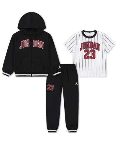 Jordan Kids' Little Boys 3-piece Jersey French Terry Full-zip Hoodie, T-shirt And Pants Set In Black