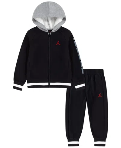 Jordan Kids' Little Boys Block Rib Full-zip Hoodie And Pants 2-piece Set In Black/red