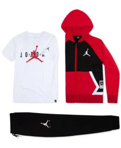 Jordan Little Boys Diamond Fleece Zip Up Hoodie Jumpman Print T Shirt Jogger Pants In Red