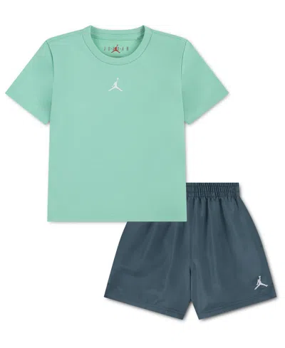 Jordan Kids' Little Boys Dri-fit Jumpman Woven Play Jersey T-shirt & Mesh Shorts, 2 Piece Set In Green