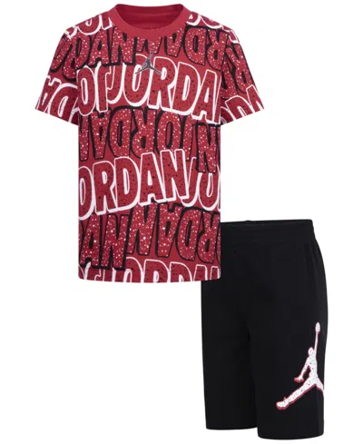 Jordan Kids' Little Boys Printed T-shirt & French Terry Shorts, 2 Piece Set In Black