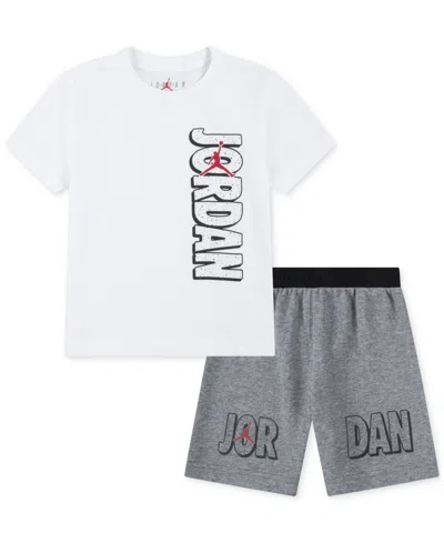 Jordan Kids' Little Boys Rise Graphic T-shirt & French Terry Shorts, 2 Piece Set In Carbon Heather