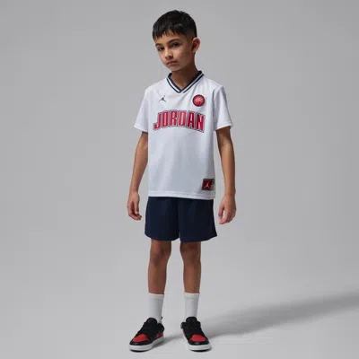 Jordan Little Kids' Sport Jersey And Mesh Shorts Set In White