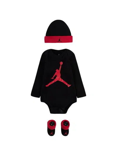 Jordan Long-sleeve Graphic Babygrow Set Of Three In Black