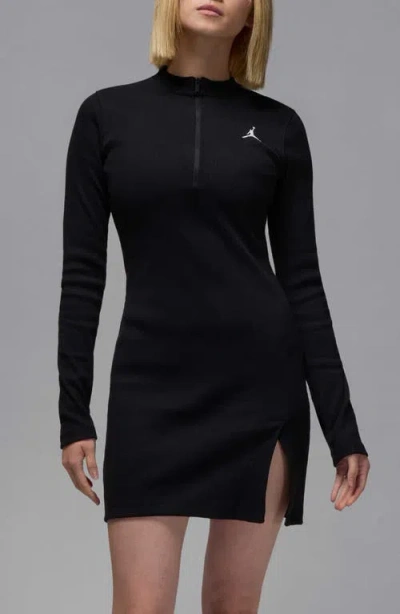 Jordan Long Sleeve Knit Minidress In Black/white