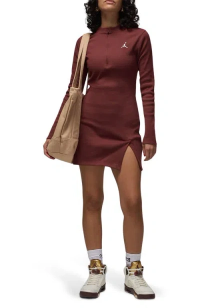 Jordan Long Sleeve Knit Minidress In Dark Pony/white