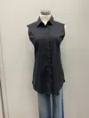 Jordan Louis Savile Cotton Stretch Sleeveless Shirt In Midnight Navy In Blue