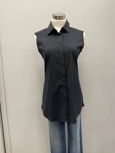 Jordan Louis Savile Cotton Stretch Sleeveless Shirt In Midnight Navy In Blue