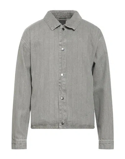 Jordan Man Denim Shirt Grey Size M Cotton In Gray