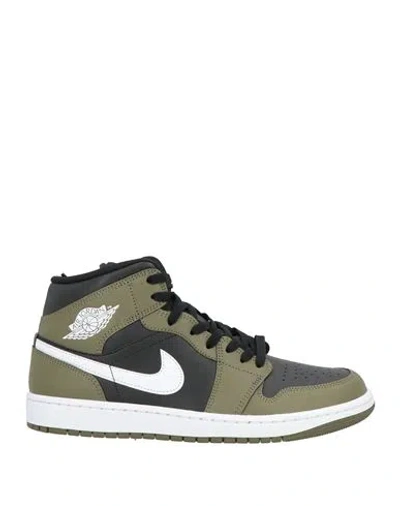 Jordan Man Sneakers Military Green Size 9 Leather, Textile Fibers