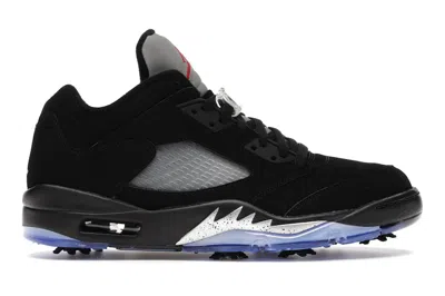 Pre-owned Jordan Men's Air  5 Retro Low Golf Metallic Sneakers In Black/metallic Silver/fire Red