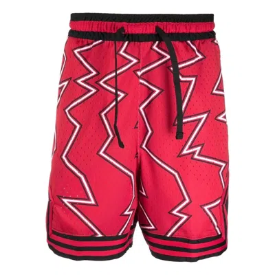 Jordan Men's Air  Pattern Printing Lacing Elastic Waistband Straight Sports Shorts Red