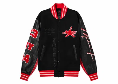 Pre-owned Jordan Men's Air  X Awake Ny Varsity Jacket In University Red/black