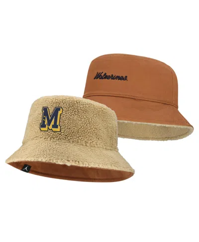 Jordan Men's And Women's Beige/tan Michigan Wolverines Campus Prep Script Reversible Bucket Hat In Brown