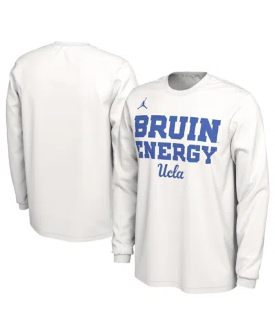 Jordan Men's And Women's  White Ucla Bruins 2024 On-court Bench Energy Long Sleeve T-shirt