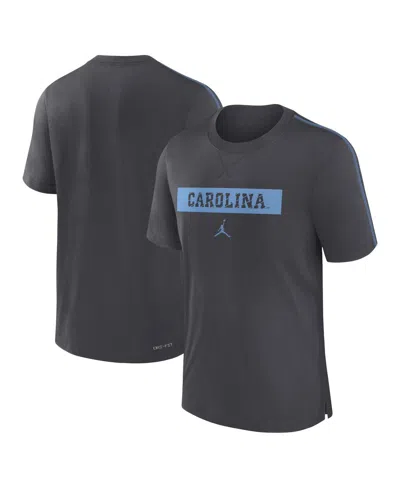 Jordan Men's Anthracite North Carolina Tar Heels 2024/25 Sideline Player Performance Tri-blend T-shirt In Anthracite,light Blue