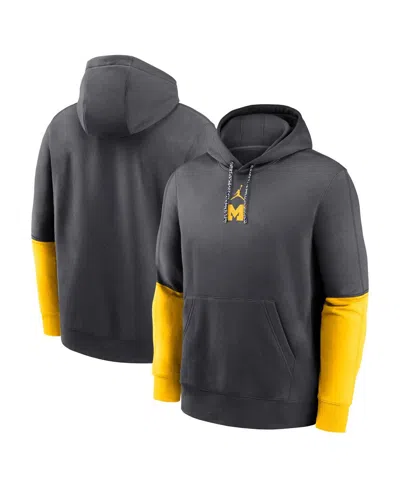 Jordan Men's Anthracite/maize Michigan Wolverines 2024 Sideline Club Pullover Hoodie In Anthracite,maize