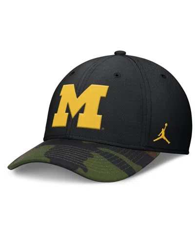 Jordan Men's Black/camo Michigan Wolverines 2024 Military Appreciation Rise Swoosh Performance Flex Hat In Black,camo