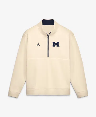 Jordan Men's Cream Michigan Wolverines Primetime Club Fleece Half-zip Pullover Sweatshirt In Neutral