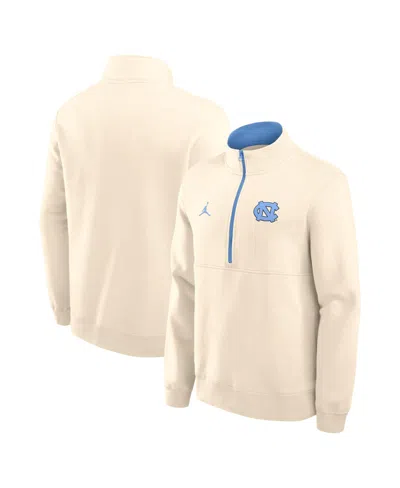 Jordan Men's Cream North Carolina Tar Heels Primetime Club Fleece Half-zip Pullover Sweatshirt In Cream,light Blue