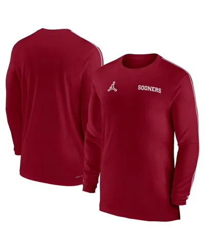 Jordan Men's Crimson Oklahoma Sooners 2024 Sideline Coach Uv Performance Long Sleeve T-shirt In Crimson,white