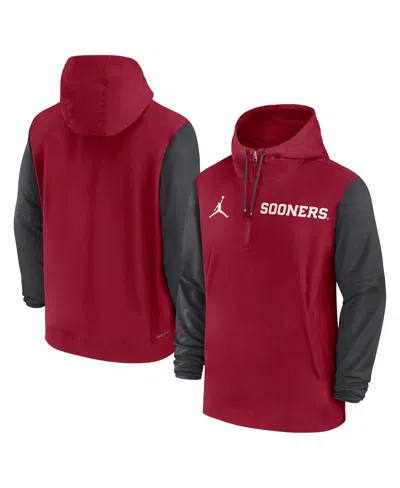 Jordan Men's Crimson Oklahoma Sooners 2024 Sideline Pregame Player Half-zip Hoodie In Crimson,anthracite