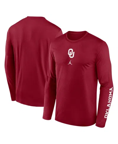 Jordan Men's Crimson Oklahoma Sooners Primetime Center Lockup Two-hit Legend Long Sleeve T-shirt