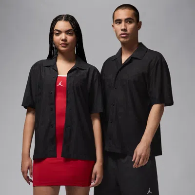 Jordan Flight Jacquard Short Sleeve Button-up Shirt In Black