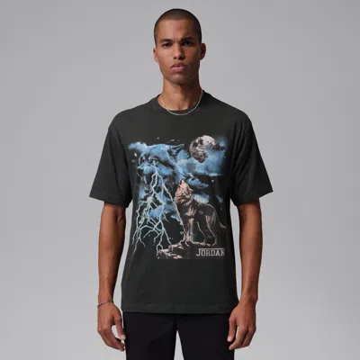 Jordan Mens  Nc Howl Graphic Short Sleeve Crew In Off Noir/wolf Grey