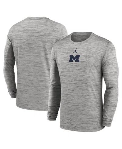 Jordan Men's Gray Michigan Wolverines 2025 Sideline Velocity Performance Long Sleeve T-shirt