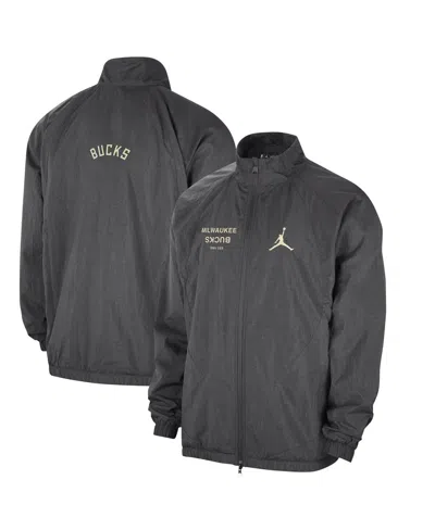 Jordan Men's Gray Milwaukee Bucks Courtside Statement Edition Jumpman Jam Full-zip Jacket In Black