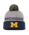 Jordan Men's Gray/navy Michigan Wolverines Primetime Peak Cuffed With Pom Knit Hat In Blue
