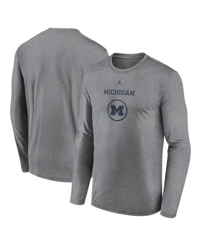Jordan Men's Heather Gray Michigan Wolverines 2024 On-court Basketball Practice Legend Performance Long Sle