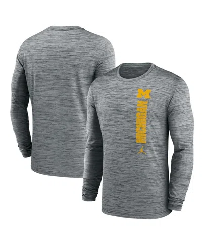 Jordan Men's Heather Gray Michigan Wolverines 2024 Sideline Velocity Performance Long Sleeve T-shirt