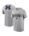 Jordan Men's Heather Gray Michigan Wolverines Campus 2-hit Primary Mascot T-shirt In Heather Gray
