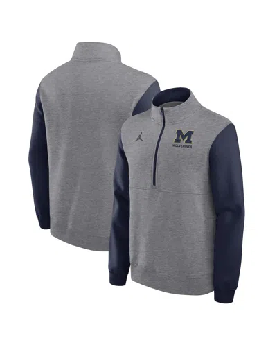 Jordan Men's Heather Gray Michigan Wolverines Club Fleece Half-zip Pullover Sweatshirt In Brown