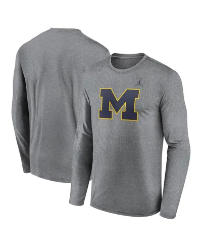 Jordan Men's Heather Gray Michigan Wolverines Prime Timeprimary Legend Long Sleeve T-shirt