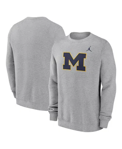 Jordan Men's Michigan Wolverines Primetime Evergreen Fleece Pullover Sweatshirt In Heather Gray