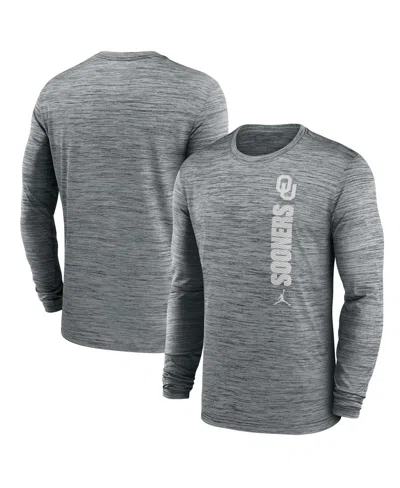 Jordan Men's Heather Gray Oklahoma Sooners 2024 Sideline Velocity Performance Long Sleeve T-shirt