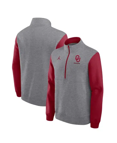 JORDAN MEN'S HEATHER GRAY OKLAHOMA SOONERS CLUB FLEECE HALF-ZIP PULLOVER