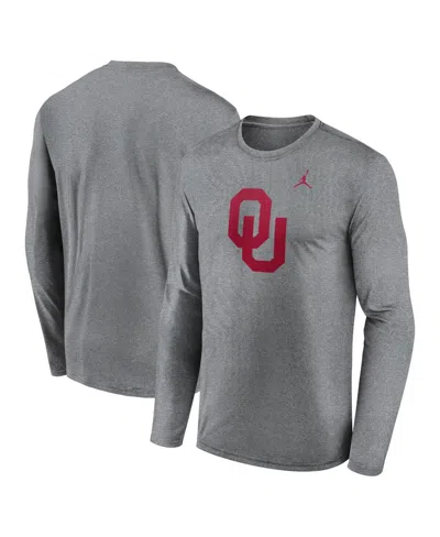 Jordan Men's Heather Gray Oklahoma Sooners Primetime Primary Legend Long Sleeve T-shirt
