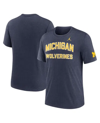 JORDAN MEN'S HEATHER NAVY MICHIGAN WOLVERINES CAMPUS COLLEGIATE BLOCK TRI-BLEND T-SHIRT