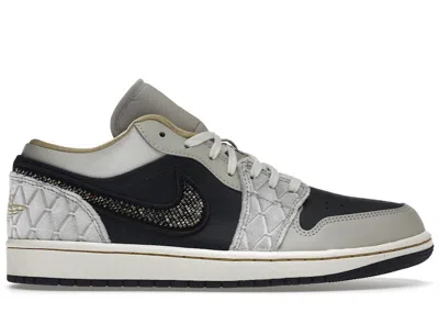 Pre-owned Jordan Men's  1 Low Beaded Swoosh Sneakers In Grey/black/sail In Multi