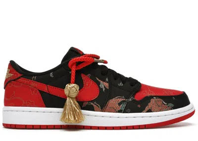 Pre-owned Jordan Men's  1 Low Og Chinese New Year Sneakers In Black/university Red/metallic Gold