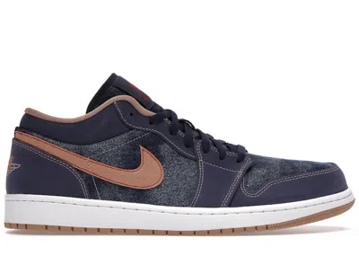 Pre-owned Jordan Men's  1 Low Se Denim Sneakers In Midnight Navy Blue/university Red/white In Multi
