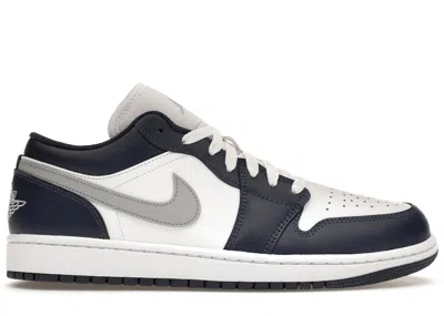 Pre-owned Jordan Men's  1 Low Sneakers In White/wolf Grey/midnight Navy Blue In Multi