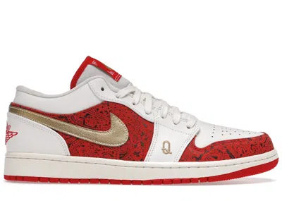 Pre-owned Jordan Men's  1 Low Spades Sneakers In White/metallic Gold/university Red In Multi
