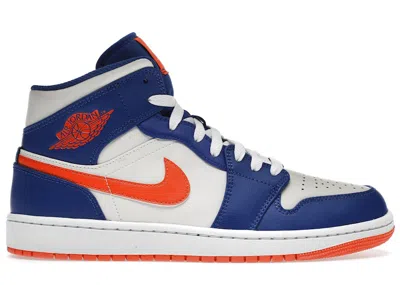 Pre-owned Jordan Men's  1 Mid Knicks Sneakers In Game Royal/rush Orange/phantom In Multi