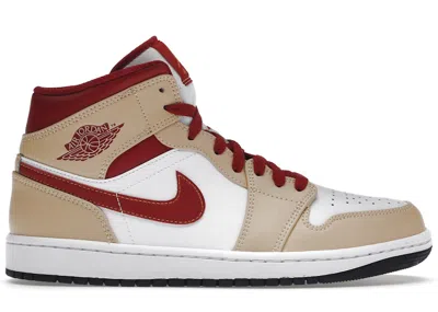 Pre-owned Jordan Men's  1 Mid Light Curry Cardinal Sneakers In White Onyx/cardinal Red In Multi