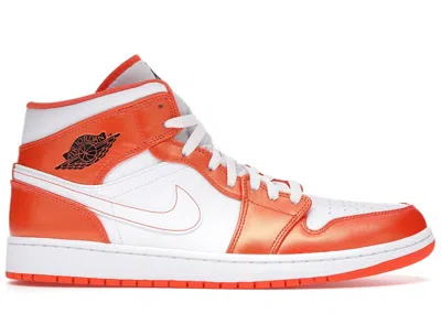 Pre-owned Jordan Men's  1 Mid Metallic Orange Sneakers In Electro Orange/black/white In Multi